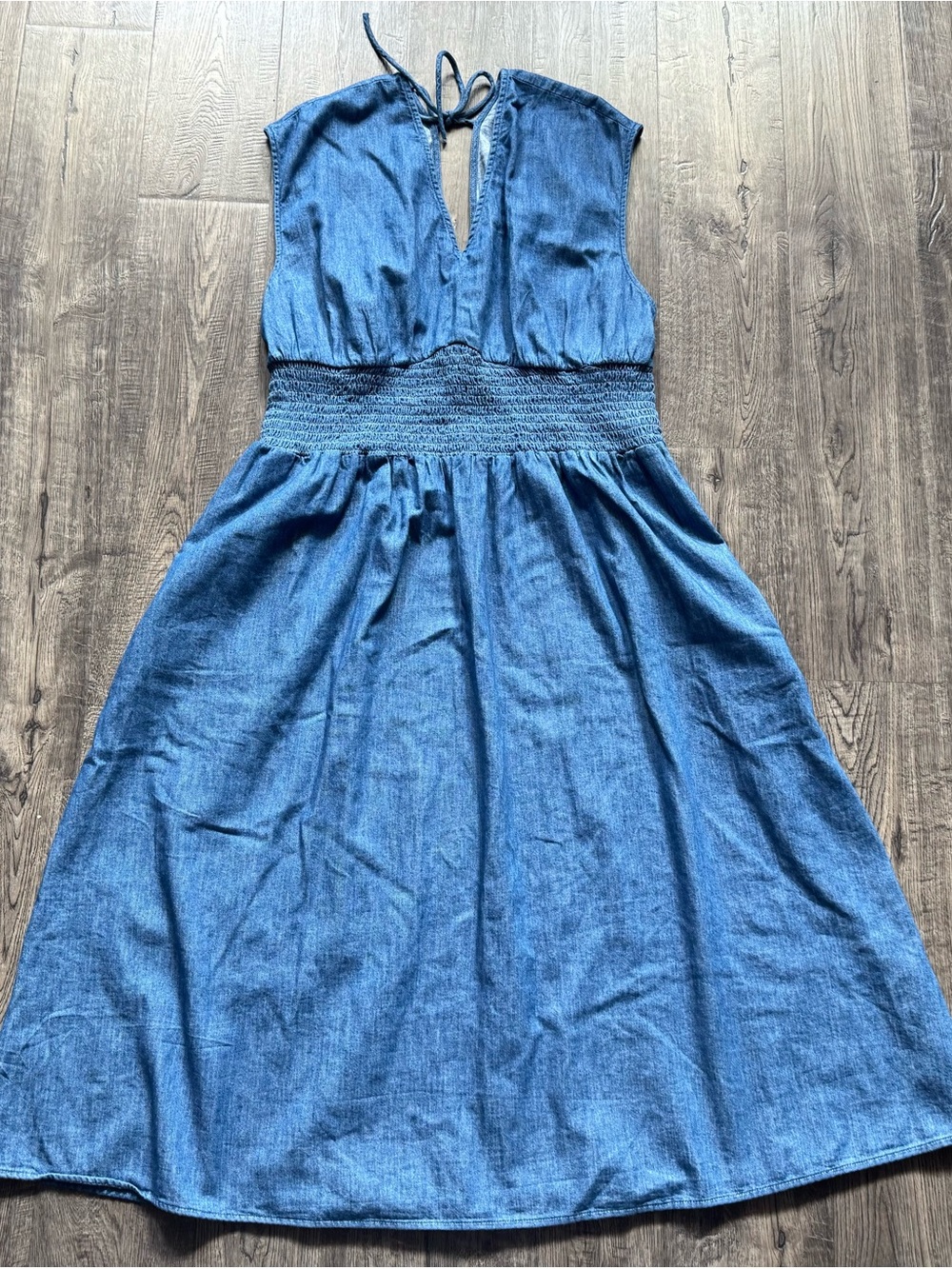 Old Navy Blue Denim Halter Smocked Waist Dress